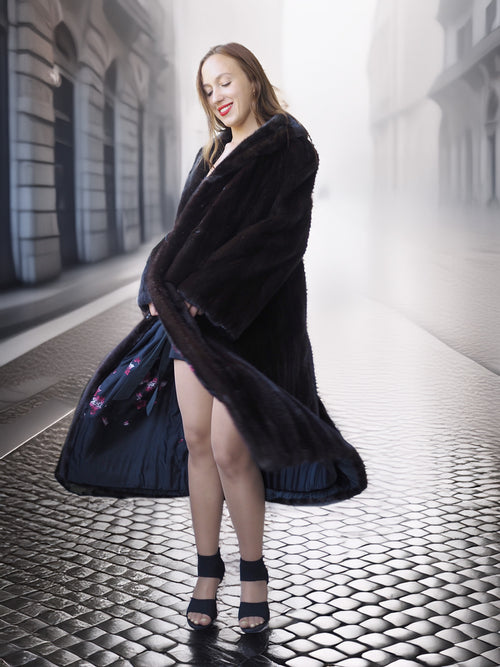 "Midnight Sovereign"- Black Mink Coat Classic Elegance