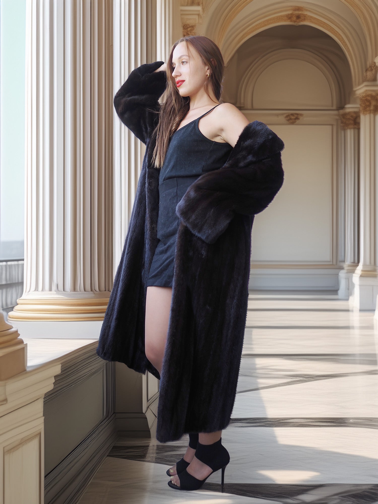 "Midnight Sovereign"- Black Mink Coat Classic Elegance