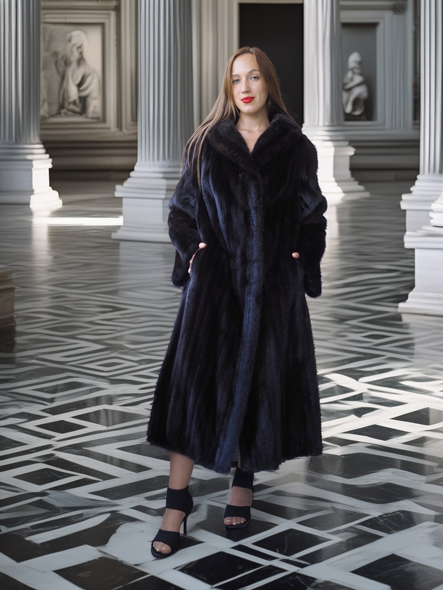 "Midnight Sovereign"- Black Mink Coat Classic Elegance