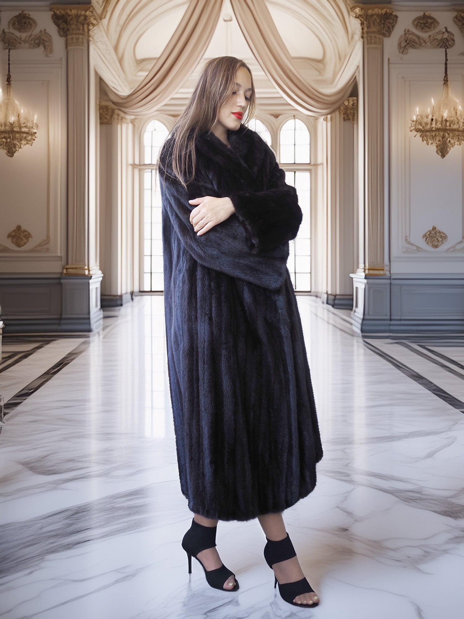 "Midnight Sovereign"- Black Mink Coat Classic Elegance