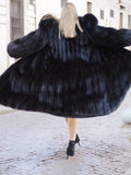 Black Female Mink Fur Coat Coats With Black Fox Headband S Excellent