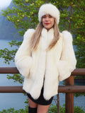 White Mink Fur Coat Jacket S With White Fox Trim And Fox Headband
