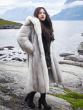 Plush Soft Blue And White Fox Coat Double Sided Fur Hood S