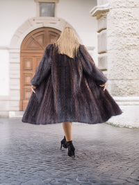 Two Tone Muskrat Fur Coat Herringbone Design S