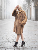 Classic pastel brown mink fur coat stroller jacket M/L with hands in pockets. Elegant vintage coat with new lining and no monogram.