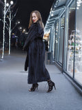 Dark Ranch Black Female Mink Fur Coat Jacket Detachable Belt M