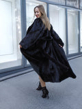 Dark Ranch Black Female Mink Fur Coat Jacket Detachable Belt M