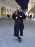 Dark Ranch Black Female Mink Fur Coat Jacket Detachable Belt M