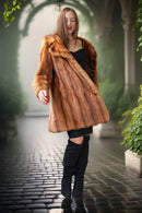 Vintage mink fur coat, caramel-brown, open front with bold fur texture