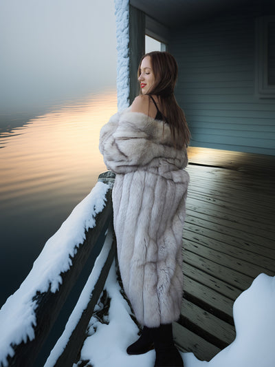 "Echo Glacier" – Blue Fox Full-Length Fur Coat S