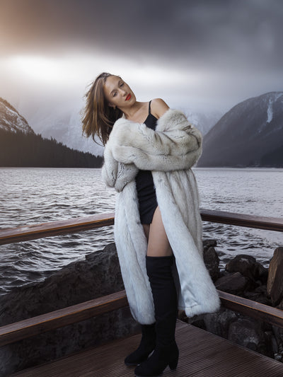 "Echo Glacier" – Blue Fox Full-Length Fur Coat S