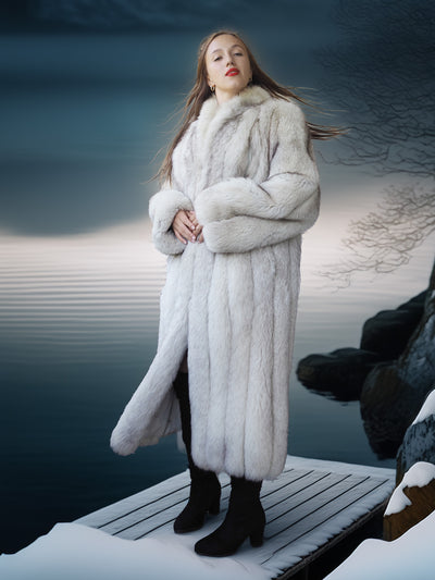 "Echo Glacier" – Blue Fox Full-Length Fur Coat S