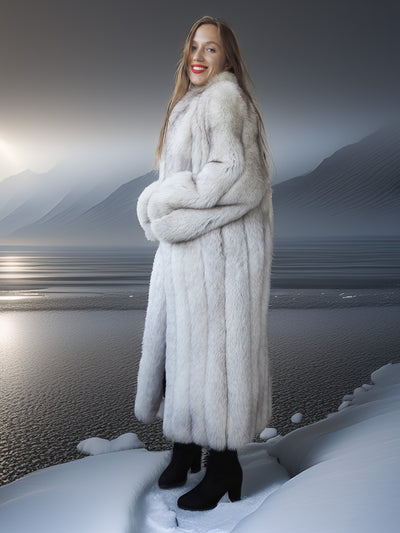 "Echo Glacier" – Blue Fox Full-Length Fur Coat S