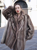 Brand New Two Tone Herring Bone Design Canadian Mink Fur Jacket L/XL 16