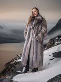 Northern Light – Regal Indigo Fox Coat with a Shawl Collar