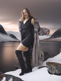 Northern Light – Regal Indigo Fox Coat with a Shawl Collar
