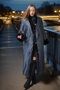 "Paris Noir" – Reversible Black Mink Fur Coat | Full Length Fur & Fabric Coat