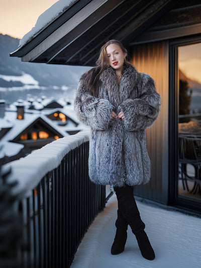 "The Winter Heiress" - Platinum Fox Fur Coat – Luxury Reborn on Ice