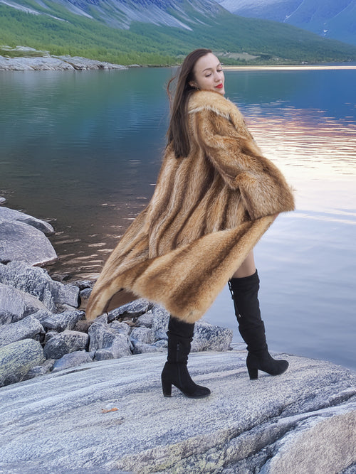 Red Raccoon Fur Coat Coats M