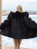 Dark Ranch Black Mink Fur Jacket Coat Black Fox Trim S