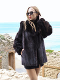 Dark Ranch Black Mink Fur Jacket Coat Black Fox Trim S