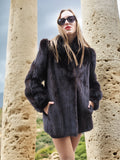 Dark Ranch Black Mink Fur Jacket Coat Black Fox Trim S