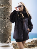 Dark Ranch Black Mink Fur Jacket Coat Black Fox Trim S