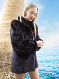 Dark Ranch Black Mink Fur Jacket Coat Black Fox Trim S