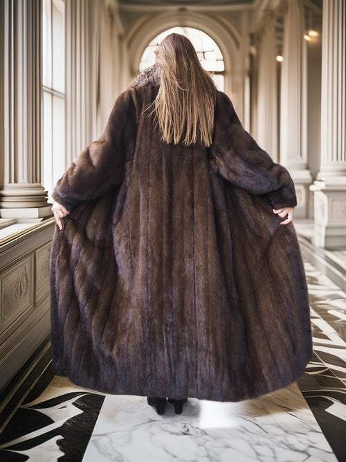 "Palace Light" – SAGA Mahogany Mink & Crystal Fox Trim Full-Length Coat S/M