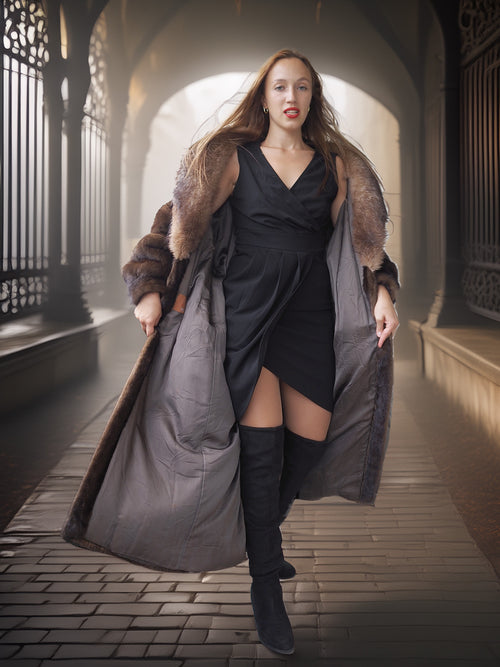 "Palace Light" – SAGA Mahogany Mink & Crystal Fox Trim Full-Length Coat S/M