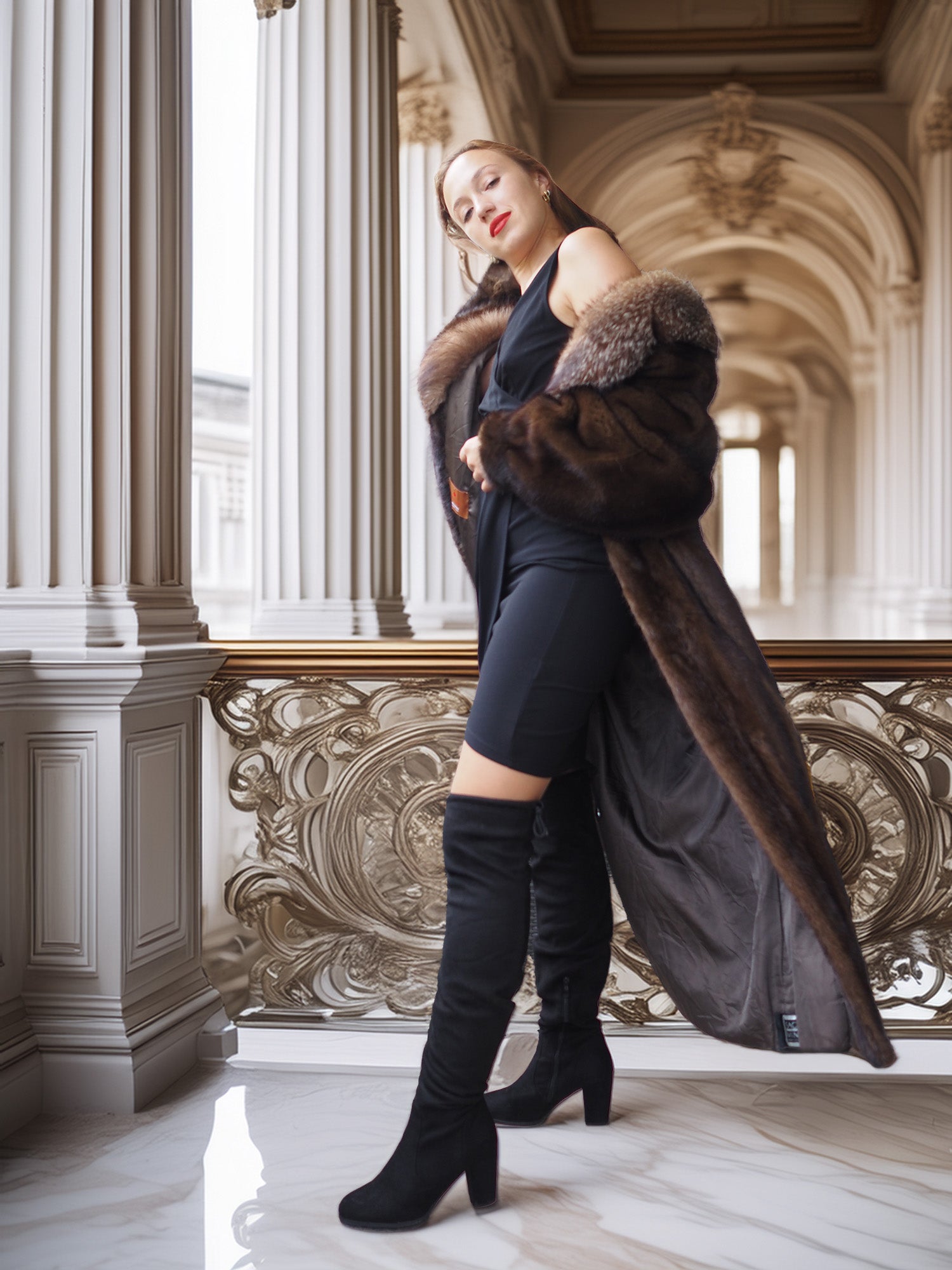 "Palace Light" – SAGA Mahogany Mink & Crystal Fox Trim Full-Length Coat S/M