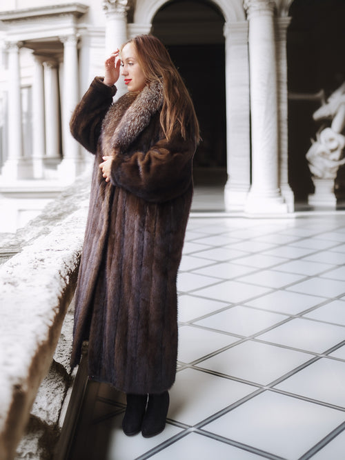 "Palace Light" – SAGA Mahogany Mink & Crystal Fox Trim Full-Length Coat S/M
