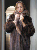 "Palace Light" – SAGA Mahogany Mink & Crystal Fox Trim Full-Length Coat S/M