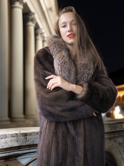 "Palace Light" – SAGA Mahogany Mink & Crystal Fox Trim Full-Length Coat S/M