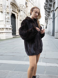 Unisex Dark Mahogany Mink Fur Bomber Jacket Coat M/L