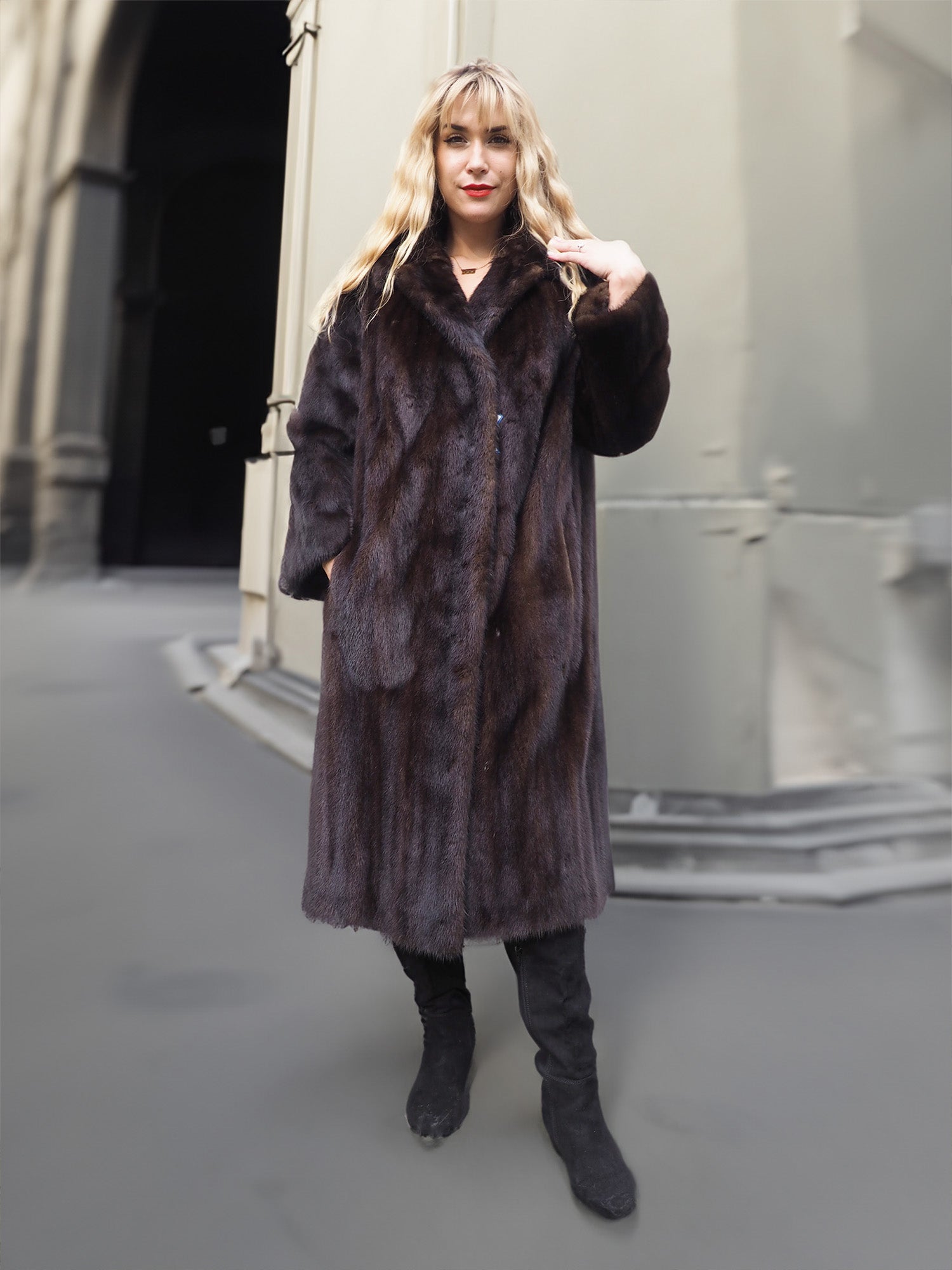 Dark Ranch Black Mink Coat Coats M Notch Collar– Purple Shoshana Furs
