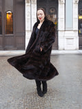 Classic mahogany mink fur coat with a tuxedo front, offering warmth and elegance. A must-have for luxury winter outerwear.