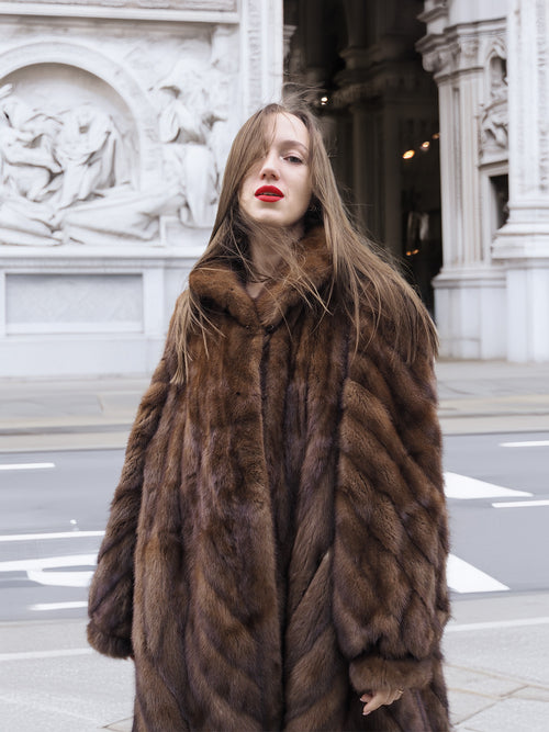 Pastel Swing Mink Directional Design Fur Coat L/XL