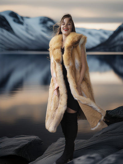 “The Ember Spell” — Red Fox Fur Vest with Sculpted Collar & Fireside Glamour