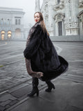 NAFA Female Black Mink Coat With Silver fox Collar L/XL