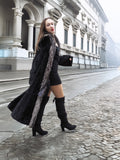 NAFA Female Black Mink Coat With Silver fox Collar L/XL