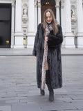 NAFA Female Black Mink Coat With Silver fox Collar L/XL