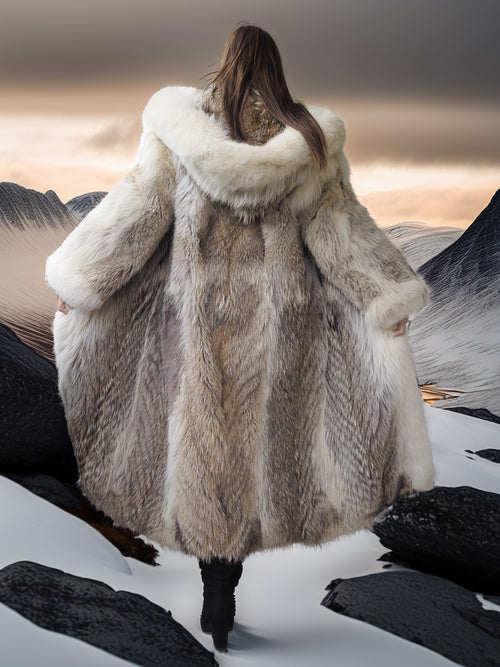 "The Icebound Empress"- Full-Length Coyote Parka with Dramatic Fur Lined Hood