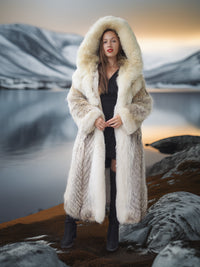 "The Icebound Empress"- Full-Length Coyote Parka with Dramatic Fur Lined Hood