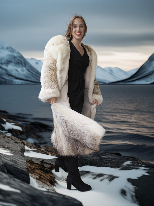 "The Icebound Empress"- Full-Length Coyote Parka with Dramatic Fur Lined Hood