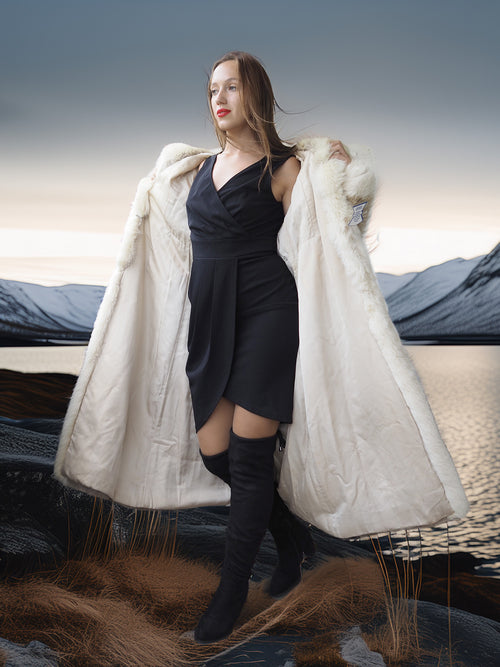 "The Icebound Empress"- Full-Length Coyote Parka with Dramatic Fur Lined Hood