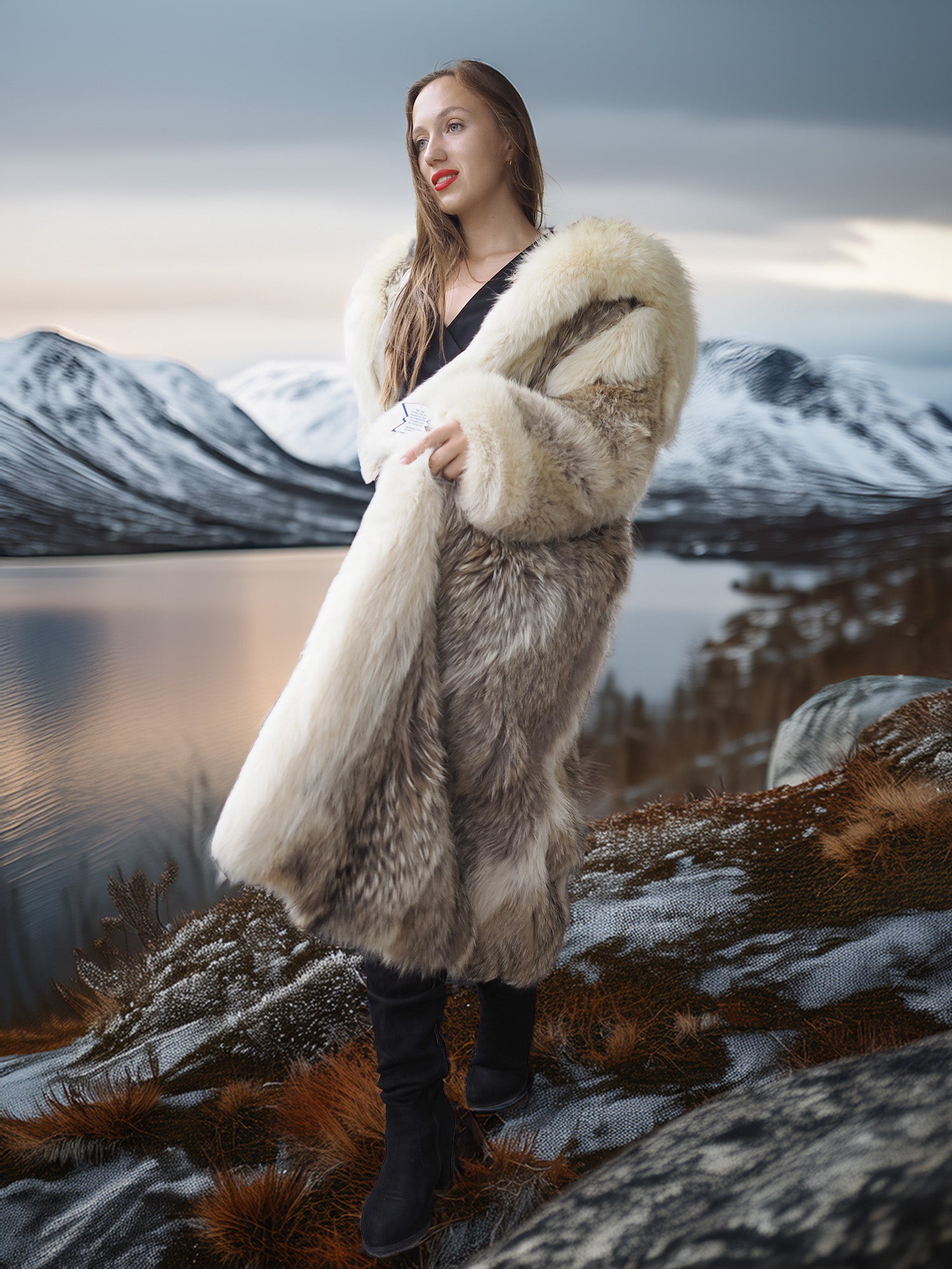 "The Icebound Empress"- Full-Length Coyote Parka with Dramatic Fur Lined Hood