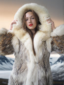 "The Icebound Empress"- Full-Length Coyote Parka with Dramatic Fur Lined Hood