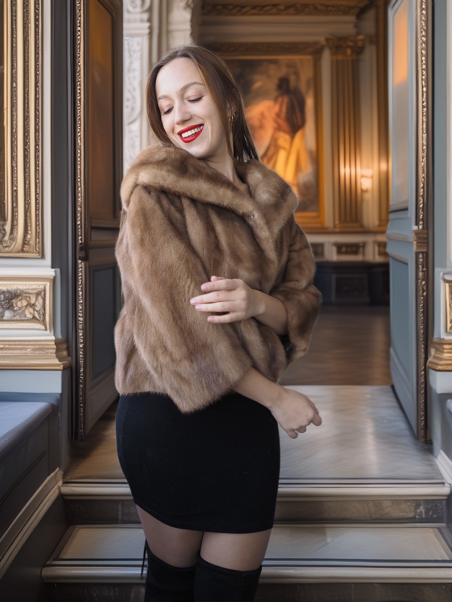 "Palais de Miel" – Vintage Tan Pastel Mink Opera Jacket - Canada Majestic