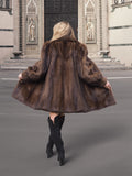 Demi Buff Lunarain Mahogany Dark Brown SAGA Mink Fur Coat Stroller Jacket M/L